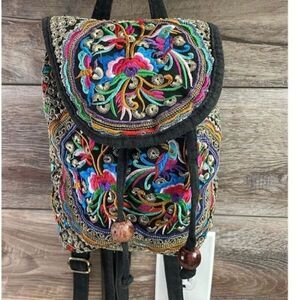 Boho Floral Embroidered Mini Backpack Hobo Style  Multicolor Unbranded Purse Sm